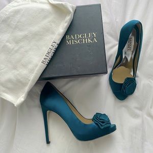 Badgley Mischka Dark Turquoise Satin Heels